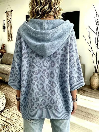 Women's Leopard Print Oversized Hooded Knit Sweater