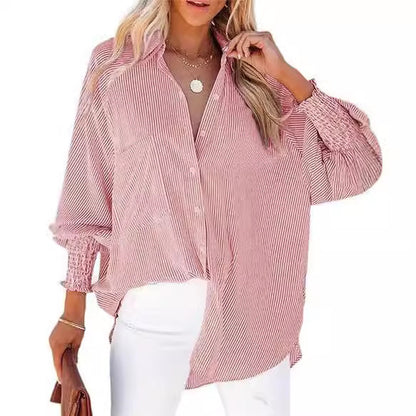 Womens Striped Oversized Button Down Shirt Long Sleeve