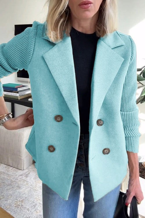 Womens Double Breasted Blazer Knit Sleeve Jacket