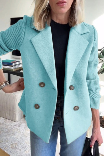 Womens Double Breasted Blazer Knit Sleeve Jacket