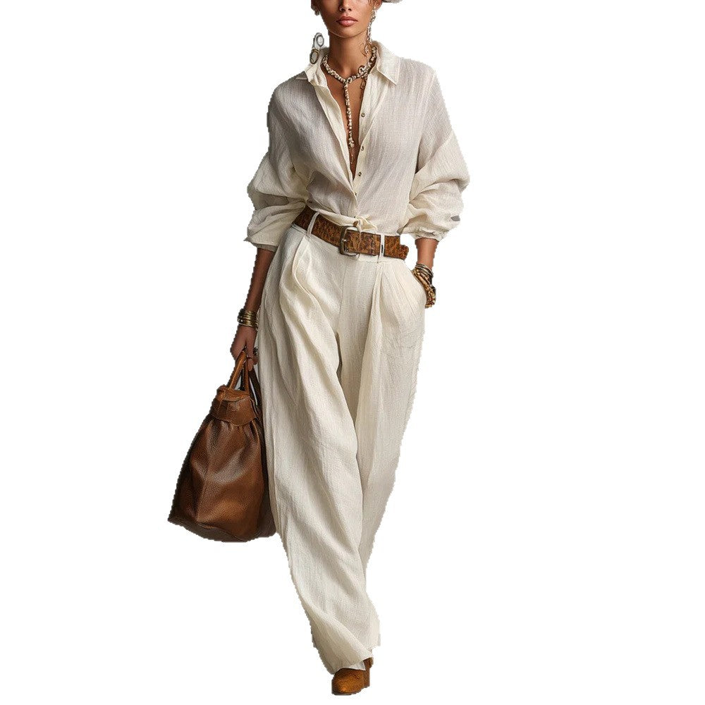 Women Two Piece Button Down Shirt & Pants Set