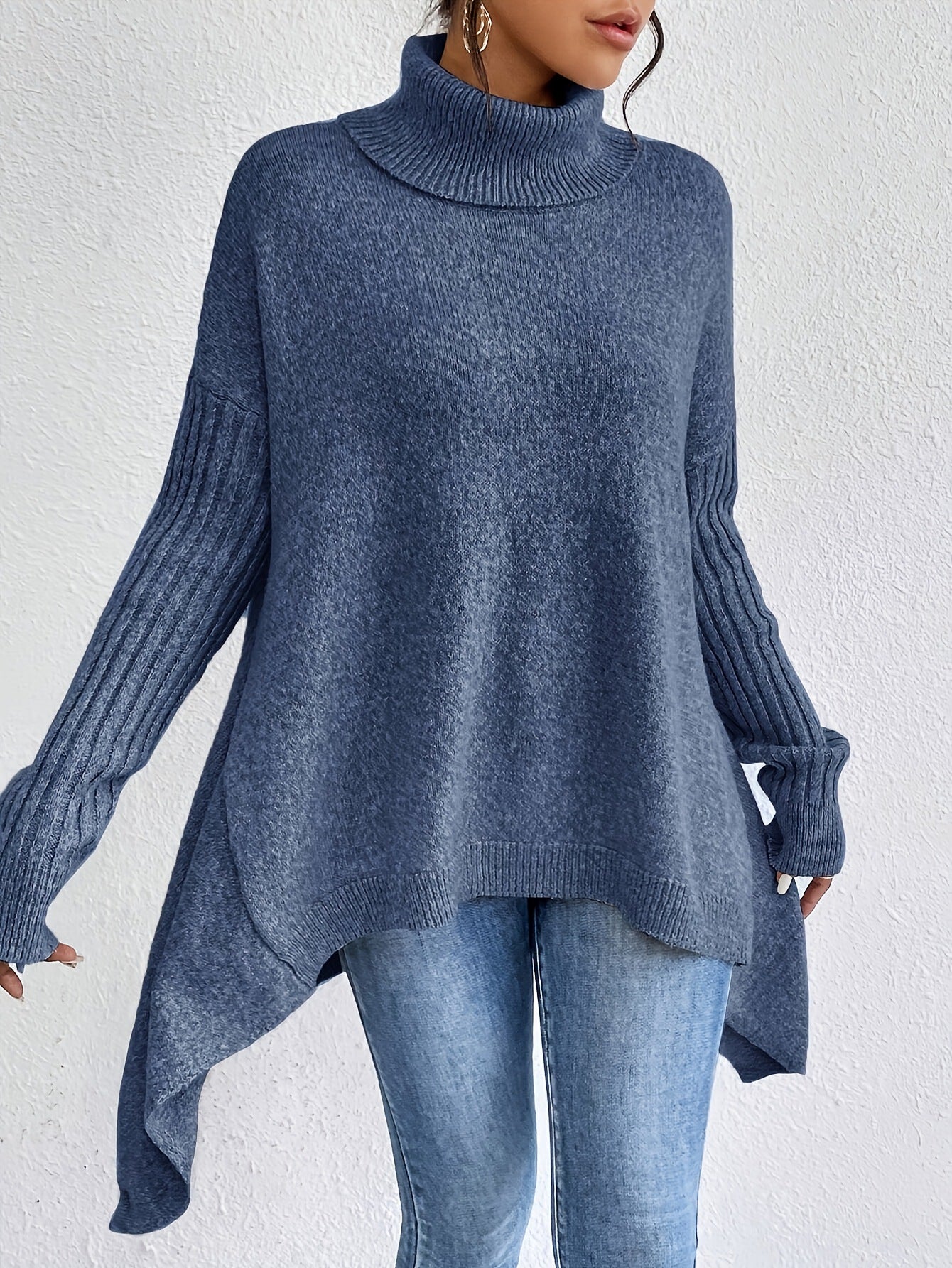 Oversized Turtleneck Sweater Chunky Knit Drop Shoulder