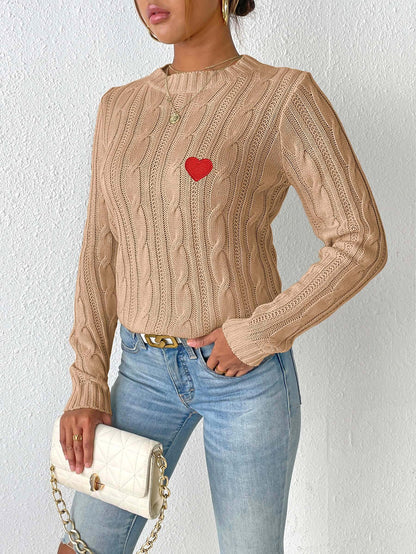 Solid Color Crew Neck Sweater Simple Bottoming Shirt Love Sticker Woman