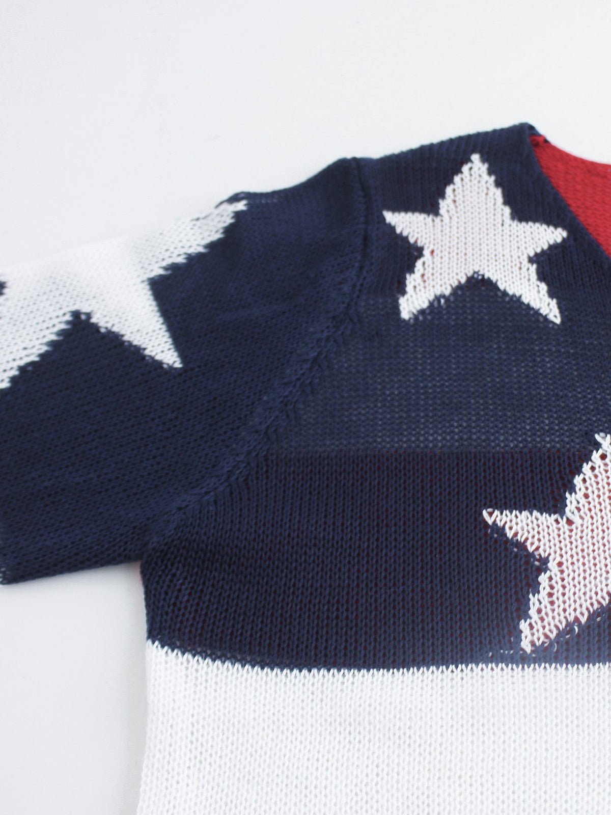 American Flag V-Neck Sweater Women Patriotic Knit Top