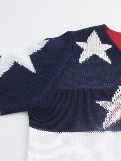 American Flag V-Neck Sweater Women Patriotic Knit Top