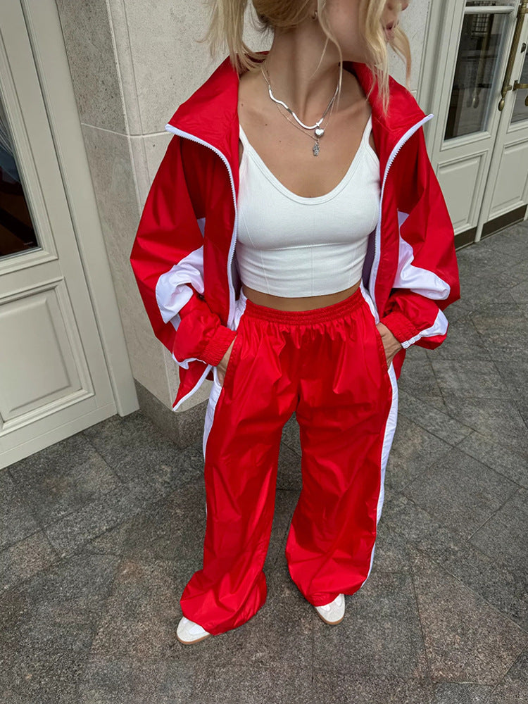 Women's Color Block Oversized Tracksuit Pants Set