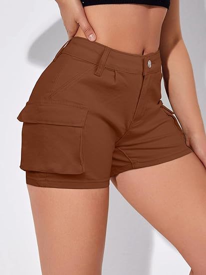 High-Waisted Slim-Fit Cargo Shorts with Pockets for Women