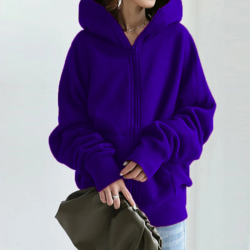 Womens Oversized Zip Up Fleece Hoodie Jacket