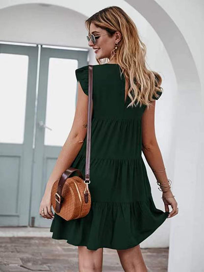 Solid Color Casual Short Sleeve Babydoll Dress