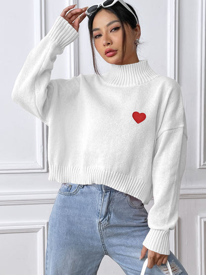 Women's Turtleneck Short Love Sticker Casual Bottoming Shirt