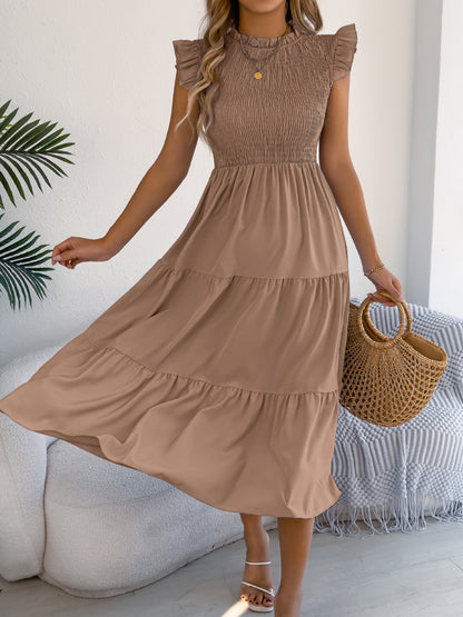 Smocked Ruffle Sleeve Tiered Maxi Dress