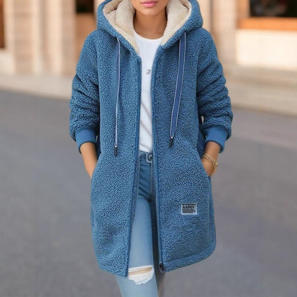 Women's Sherpa Fleece Hooded Zip Up Longline Jacket
