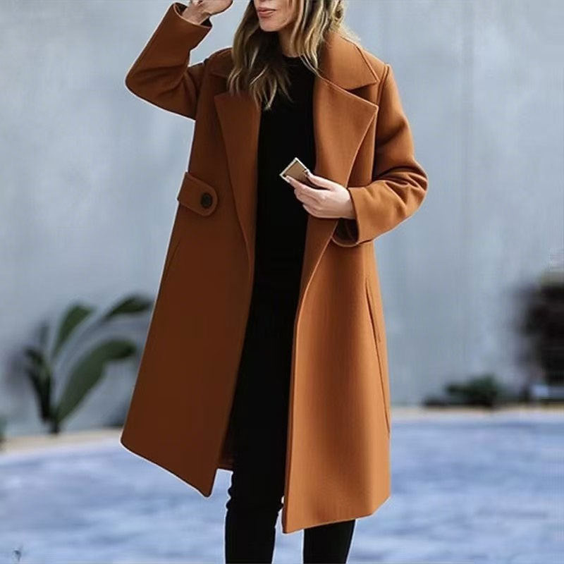Women Lapel Winter Coat Plus Size Mid-Length Pocket