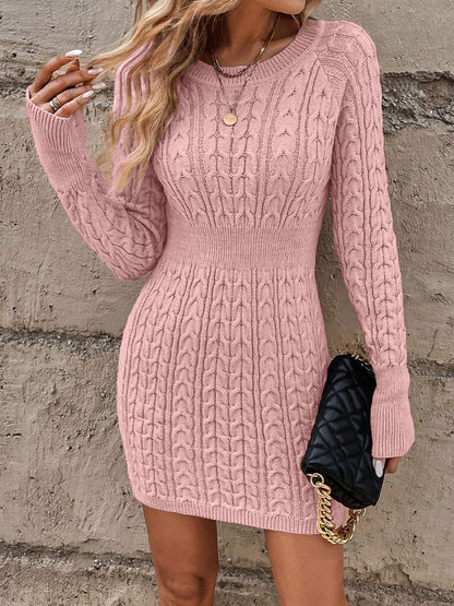 Women's Cable Knit Bodycon Mini Sweater Dress Long Sleeve