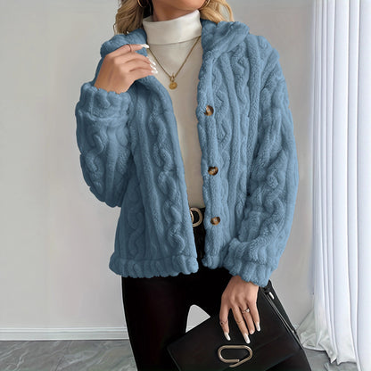 Women's Sherpa Cable Knit Button Up Winter Jacket