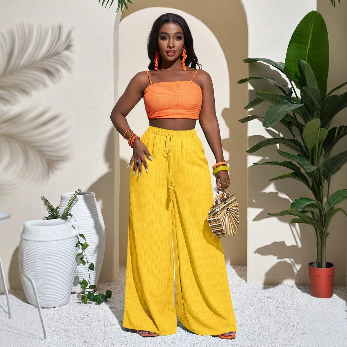 Women's High Waist Palazzo Pants Wide Leg Drawstring