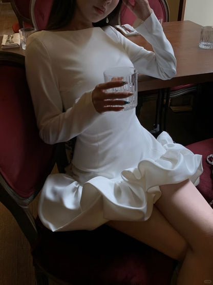 Balletcore Long Sleeve Ruffle Hem Mini Dress
