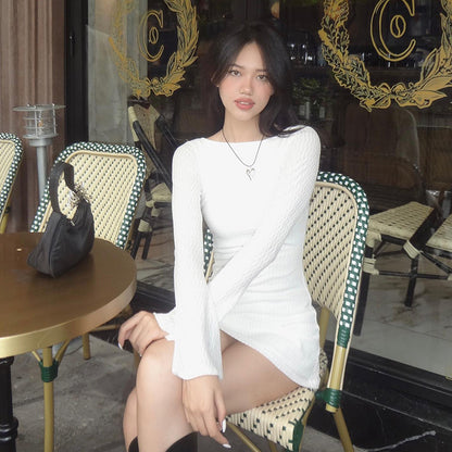 Women's Backless Tie Long Sleeve Bodycon Mini Dress
