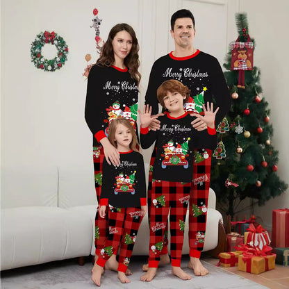 Parent-child Clothing Car Snowman Christmas Tree Print Loungewear Christmas Pajamas