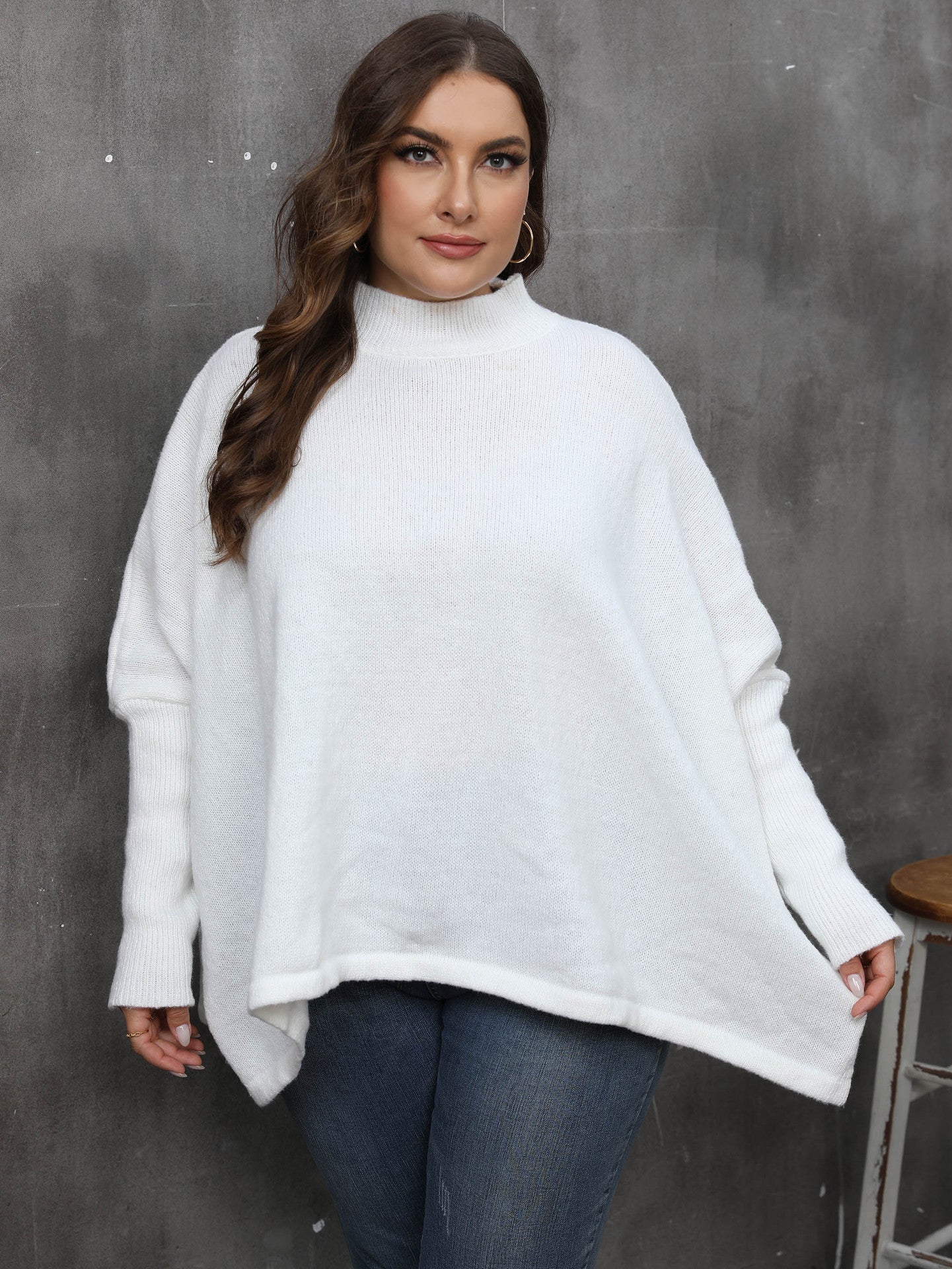 Women's Loose Split Bat Sleeve Semi-turtleneck Sweater