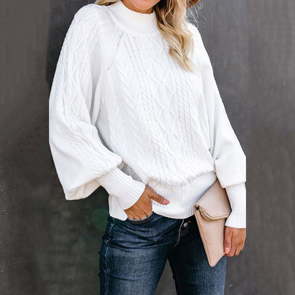 Women's Oversized Mock Neck Cable Knit Pullover Sweater