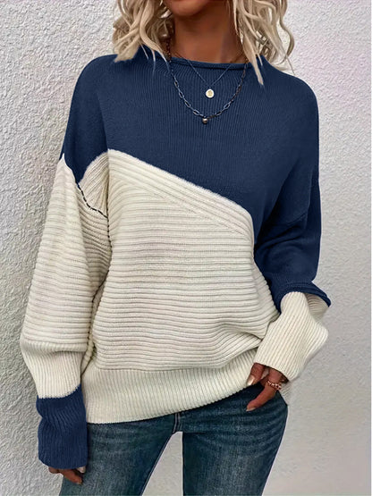 Color Block Crew Neck Long Sleeve Sweater