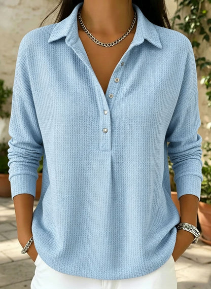 Women's Oversized Waffle Knit Collared Button Down Shirt