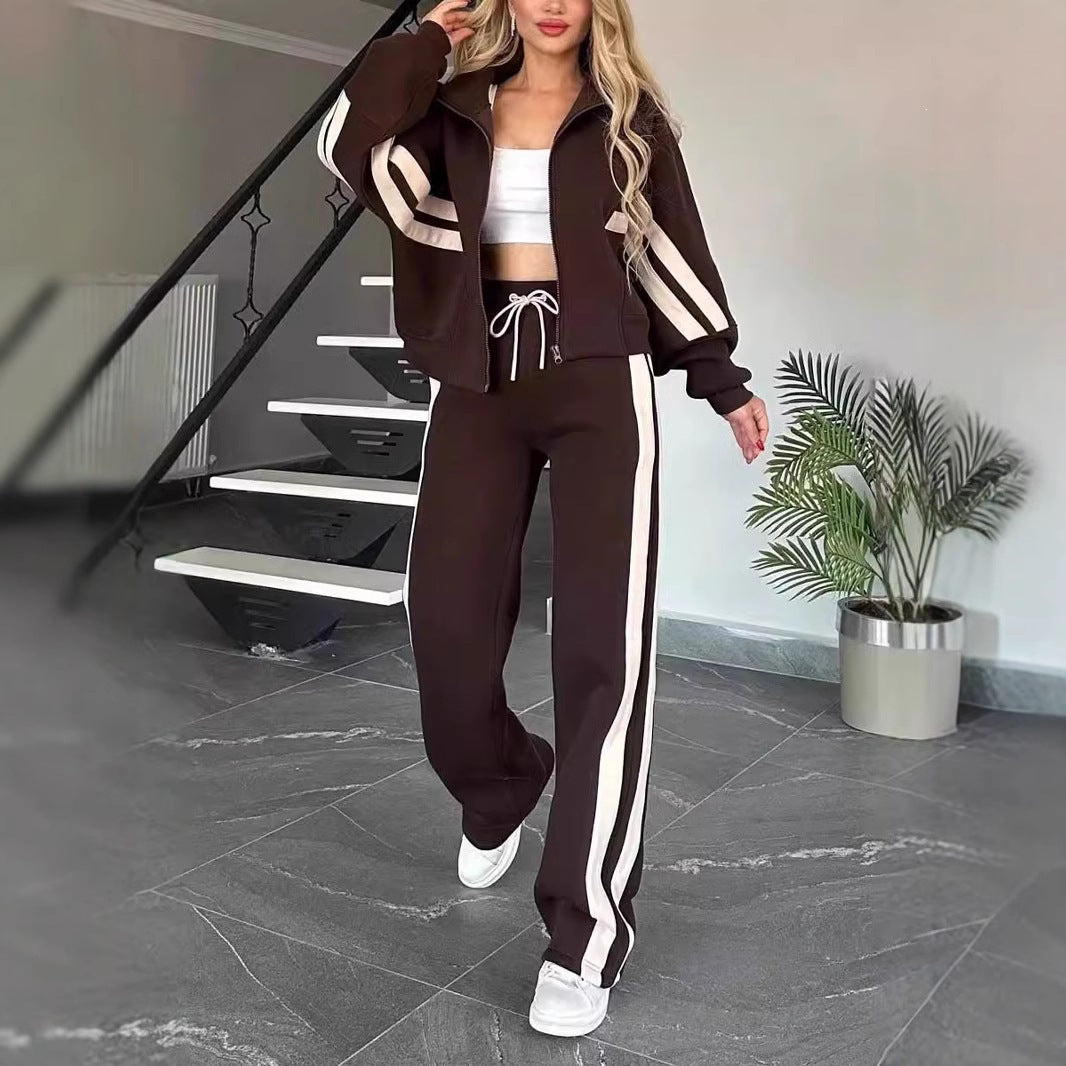 Y2K Striped Zip Up Jacket & Pants Tracksuit Set