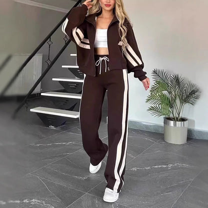 Y2K Striped Zip Up Jacket & Pants Tracksuit Set