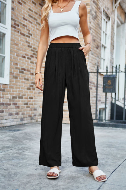 Elegant High-Waisted Pleated Wide-Leg Pants – Flowy Loose Trousers for Women