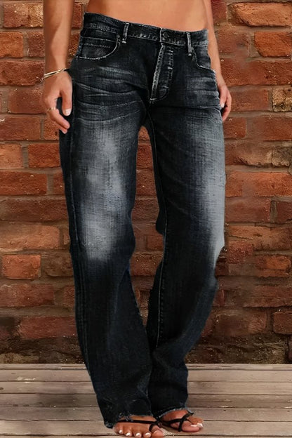 Women's Distressed Flare Jeans Vintage Wash Cotton Denim
