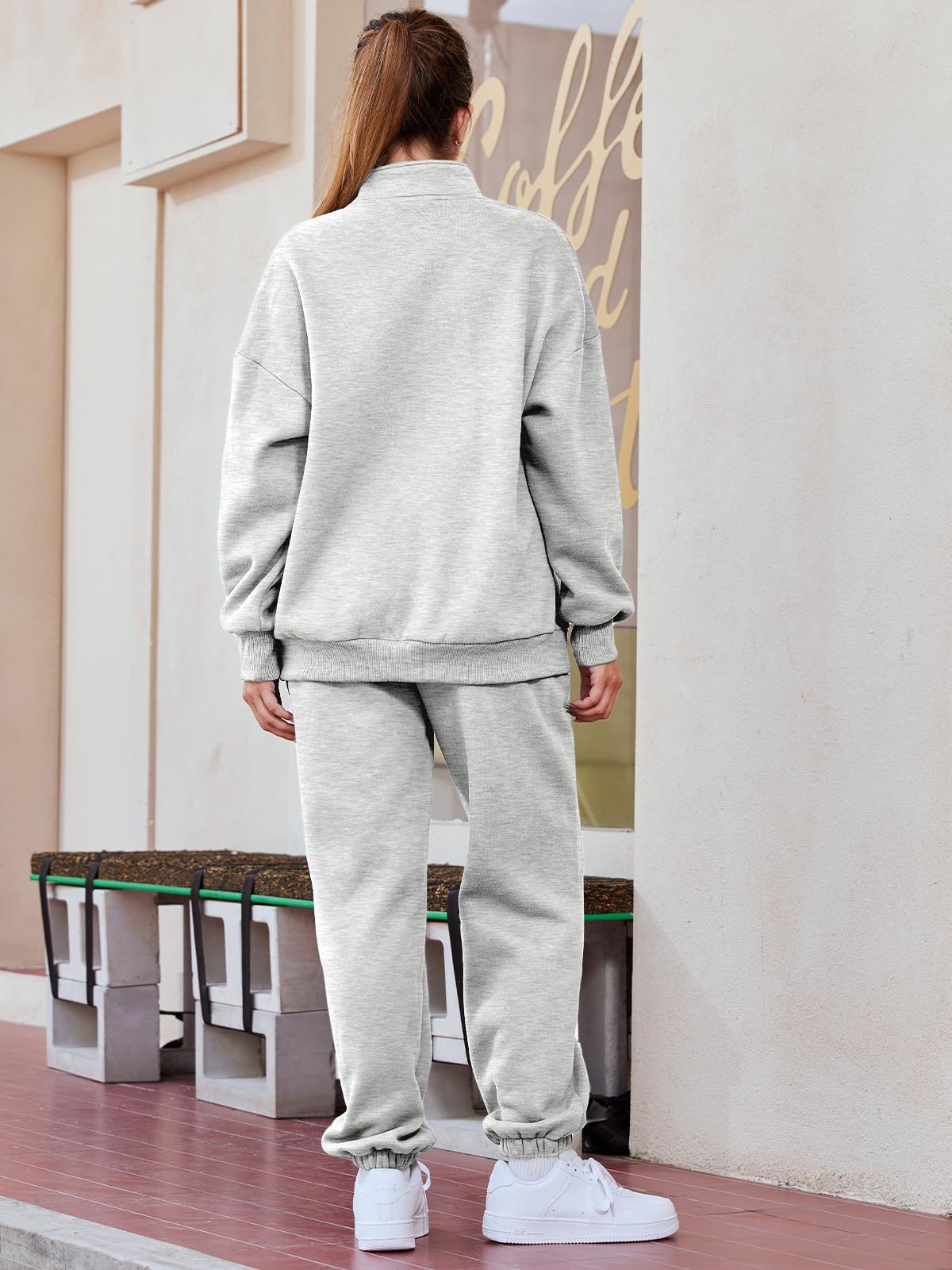 Womens Oversized Half Zip Fleece Sweatsuit Lounge Set