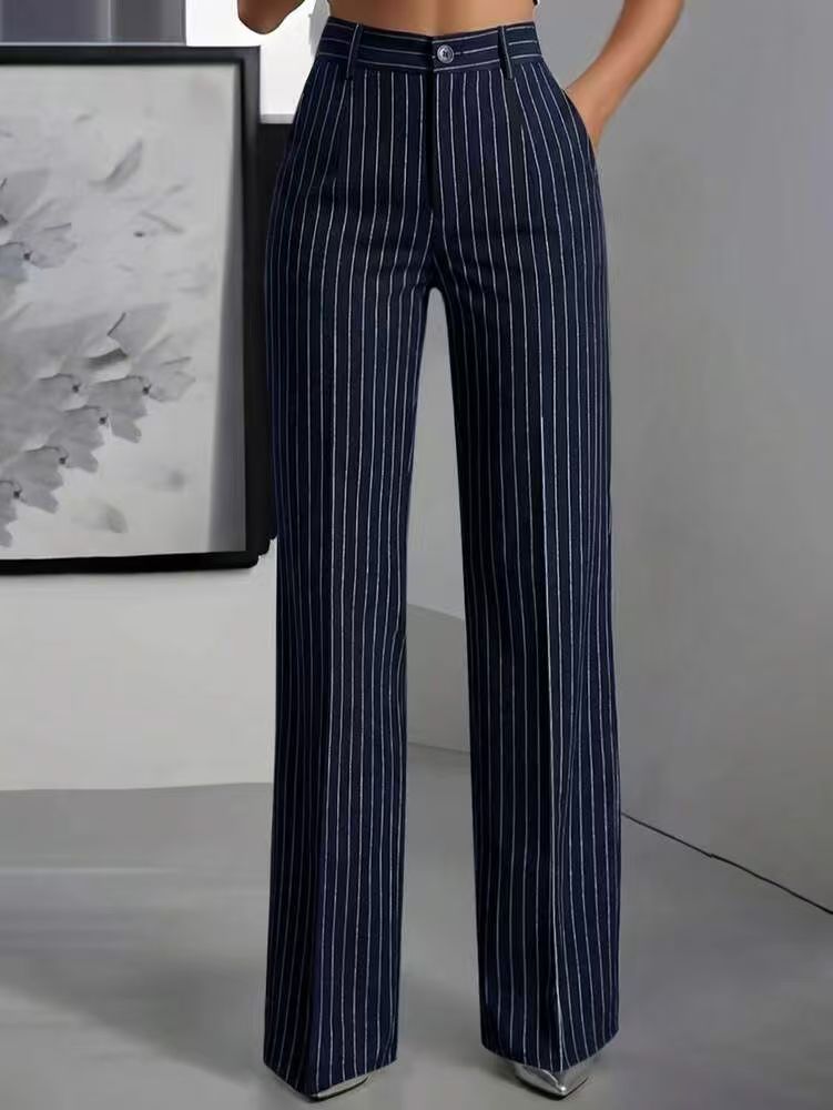 Women's High Waisted Striped Wide Leg Dress Pants