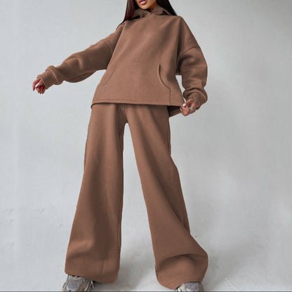 Women's Fleece Hoodie Wide Leg Pants Matching Set