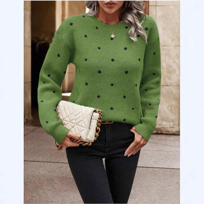 Women's Polka Dot Crew Neck Long Sleeve Sweater