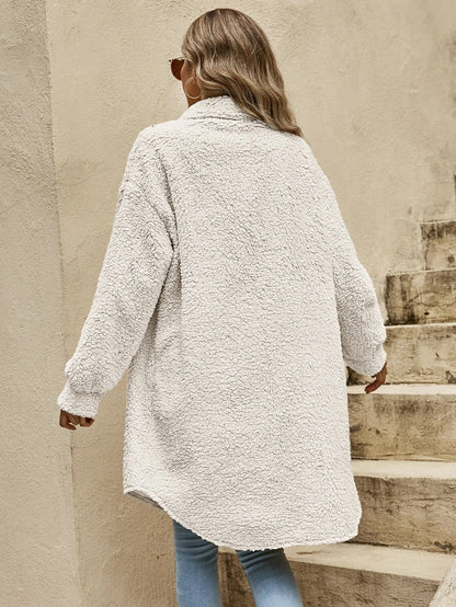 Women's Long Sherpa Jacket Button Down Collared Coat