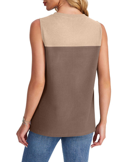 Color Block Sleeveless Tank Top Casual Summer Blouse