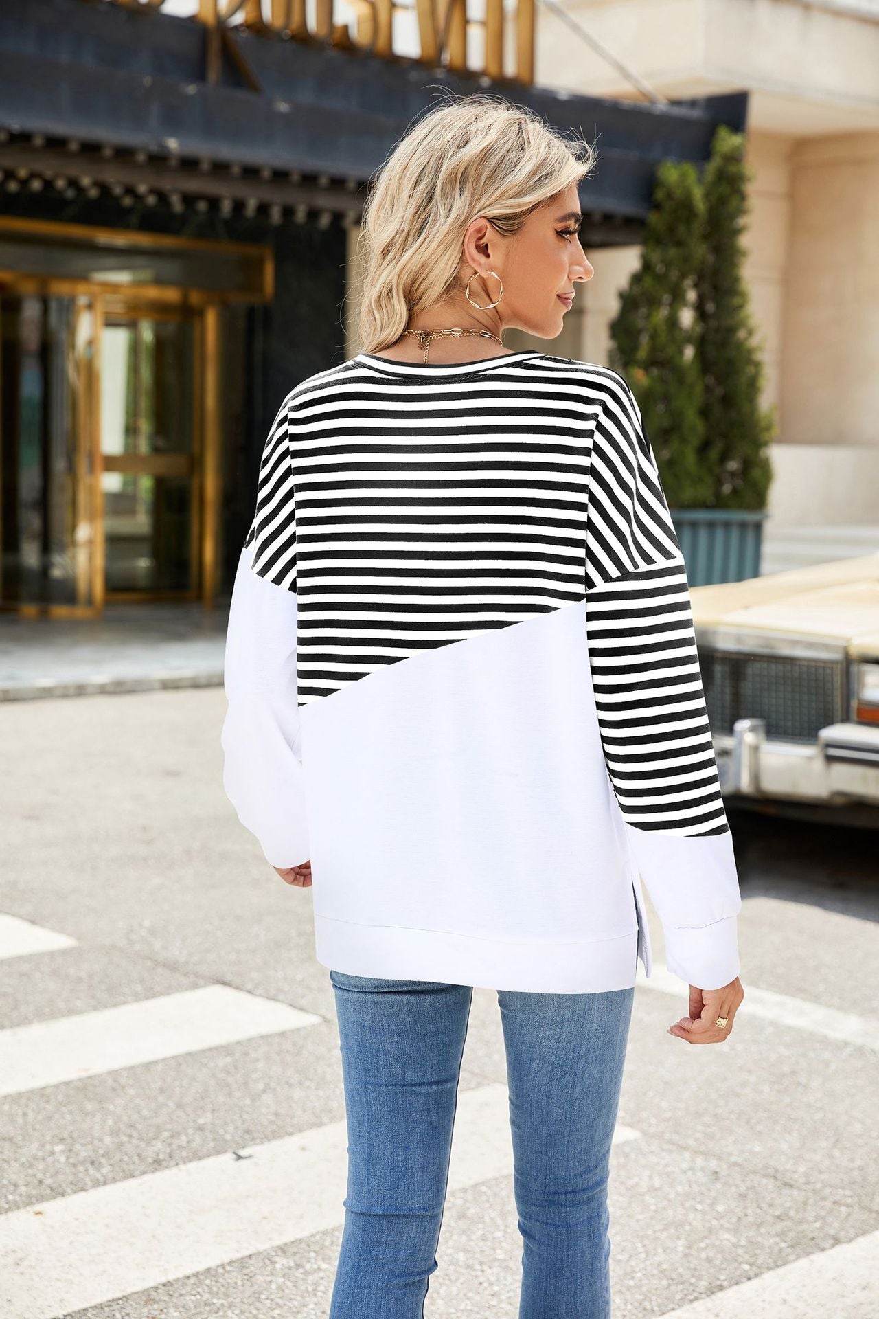 Women's Colorblock Striped Crewneck Sweatshirt Oversized