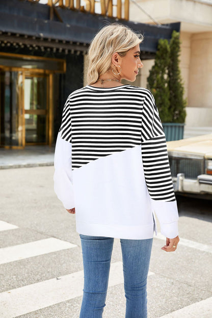 Women's Colorblock Striped Crewneck Sweatshirt Oversized