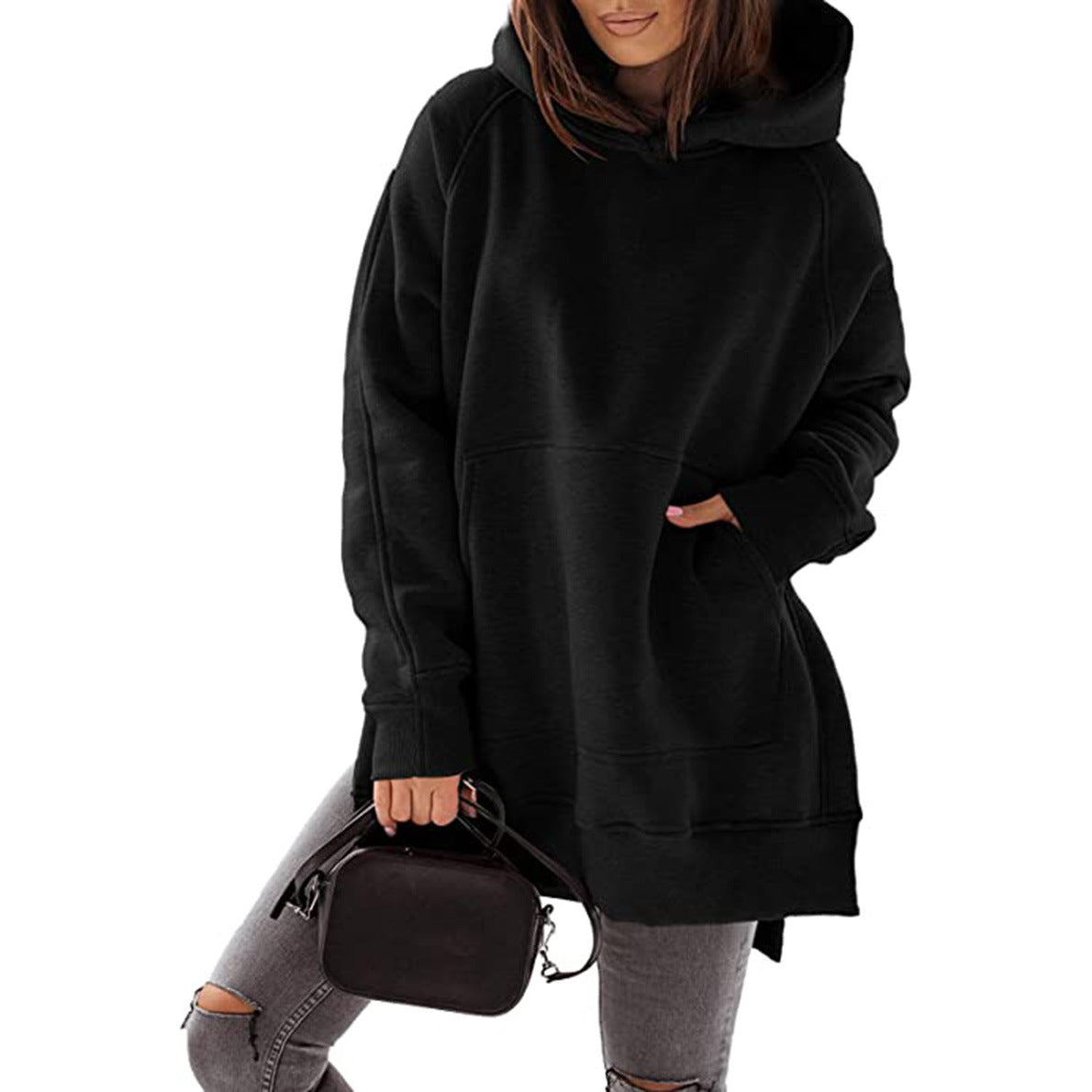 Women's Oversized Fleece Hoodie Tunic Pocket Pullover