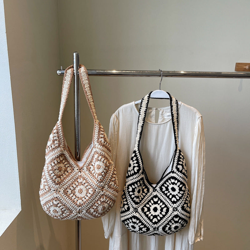 Crochet Knit Tote Bag Boho Shoulder Bag for Women