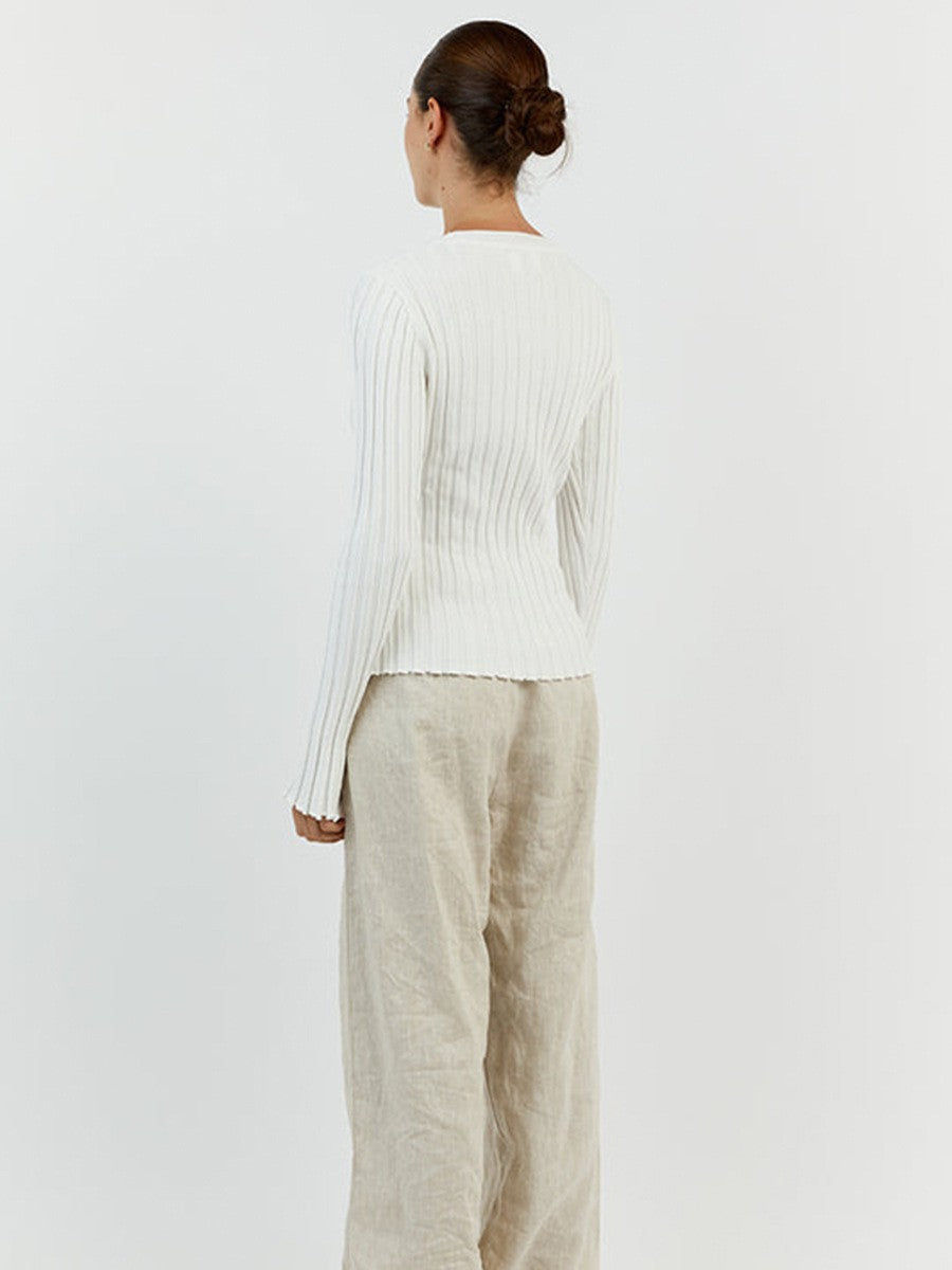 Women's Ribbed Crew Neck Long Sleeve Fitted Sweater