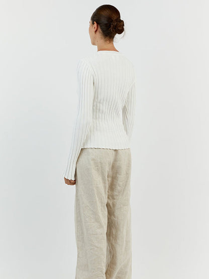 Women's Ribbed Crew Neck Long Sleeve Fitted Sweater