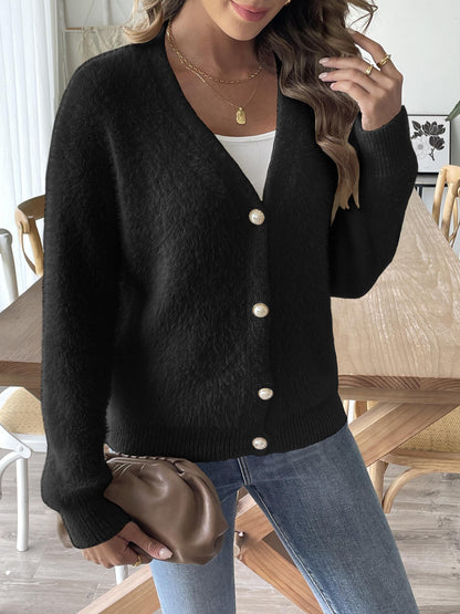 Women's Pearl Button-knitting Sweater Long-sleeved Cardigan Imitation Mink Hair