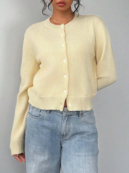 Women's Cropped Cardigan Button Front Soft Knit Relaxed Fit