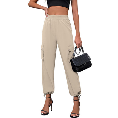 Women's High-Waisted Drawstring Cargo Pants, Baggy Parachute Utility Trousers