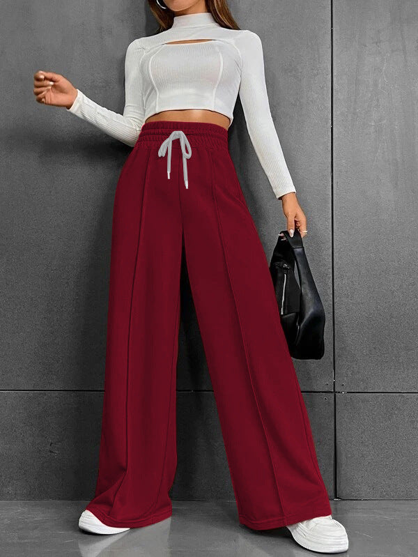 Womens High Waisted Drawstring Wide Leg Sweatpants