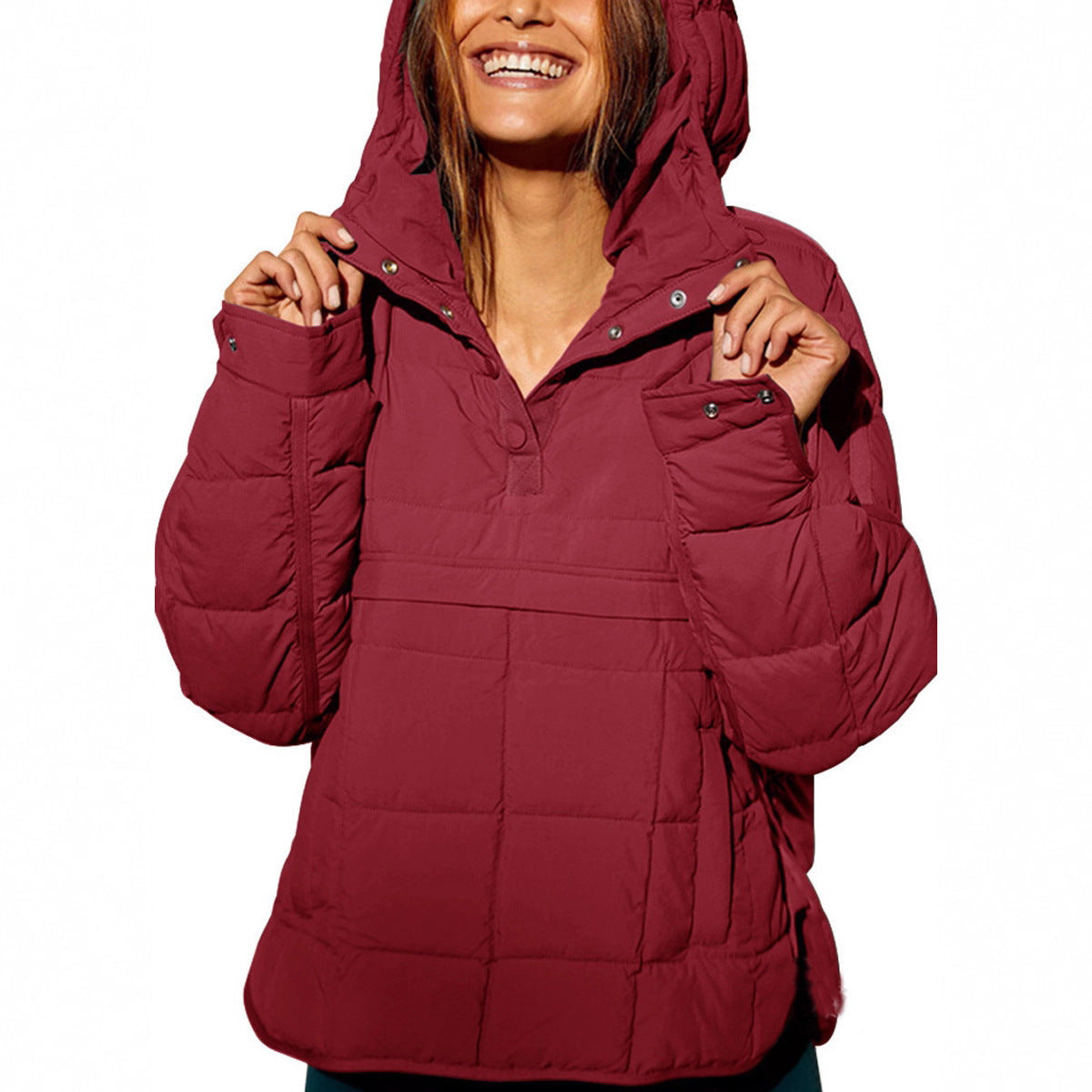 Women Oversized Hooded Quilted Pullover Puffer Jacket