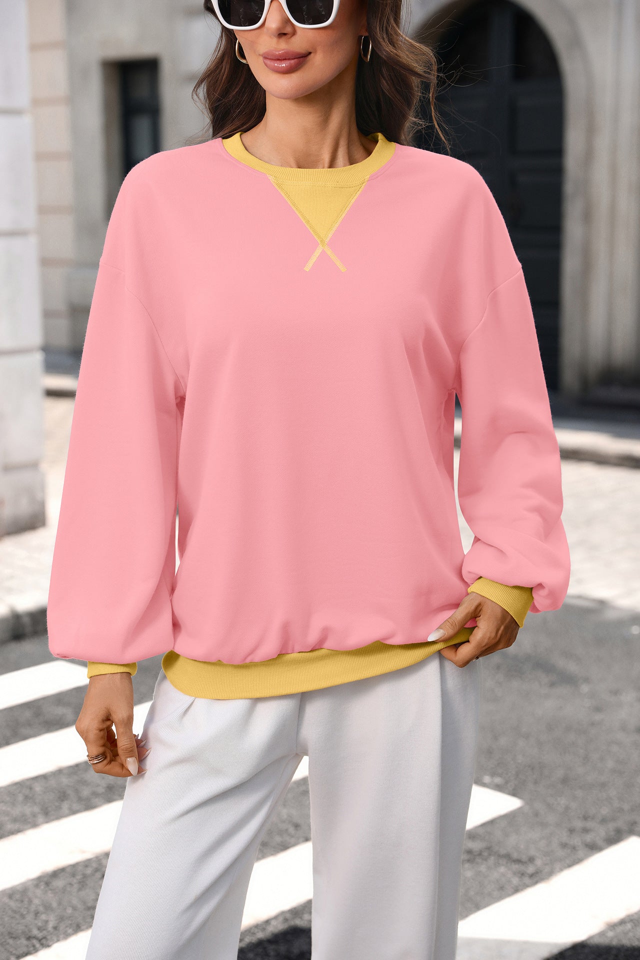 Colorblock Crewneck Sweatshirt Oversized Pullover