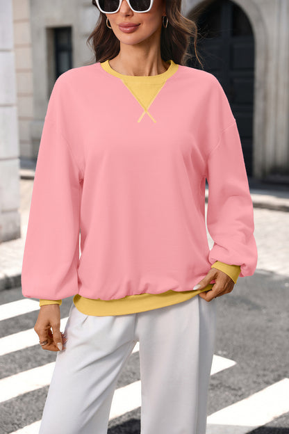 Colorblock Crewneck Sweatshirt Oversized Pullover